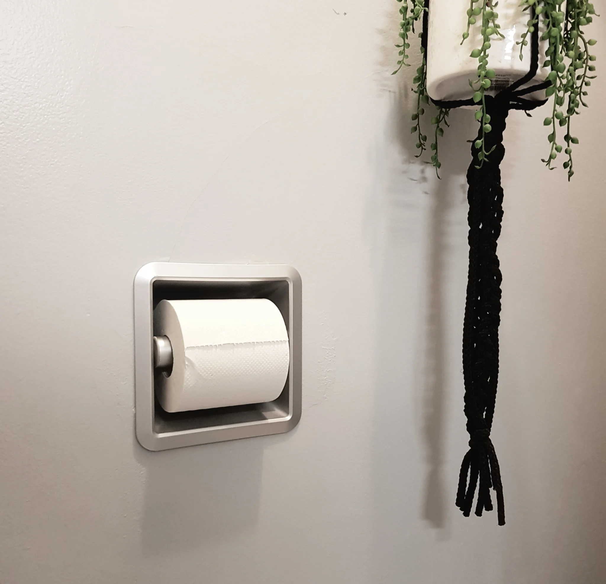 SmartRoll Satin Chrome — minimalist bathroom with plant